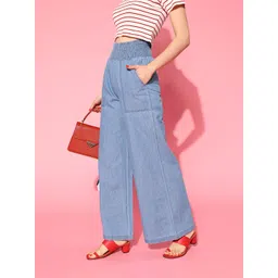 SASSAFRAS Women Stunning Blue Solid Elevated Bottom Trousers-picture-26