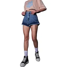 sassafras Women Washed Denim High Waist A-Line Shorts-picture-47