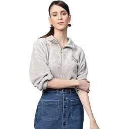 sassafras Women Zip Front Faux Fur Crop Sweatshirt-picture-31