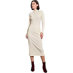 sassafras Women's Rib Bodycon Dress Midi Casual-picture-19
