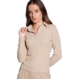 sassafras Women's Solid Slim Fit Polo Neck Top-picture-12