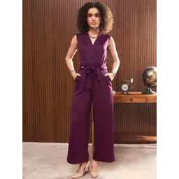SASSAFRAS worklyf Shawl Neck Front Tie Belted Basic Jumpsuit-picture-44