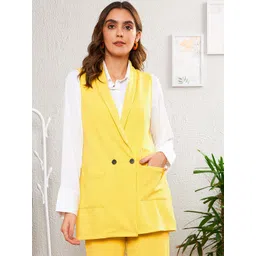 SASSAFRAS worklyf Women Double-Breasted Sleeveless Longline Blazers-picture-36