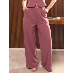 SASSAFRAS worklyf Women Solid Mid-Rise Regular Fit Pleated Trousers-picture-16