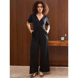 SASSAFRAS worklyf Women Solid Side Pocket Puff Sleeves Basic Jumpsuit-picture-13