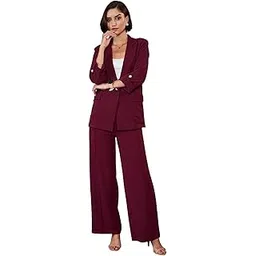sassafras worklyf worklyf Women's Karera Knit Blazer/Palazzo Pants (SFSETS9891_Burgundy_XXL)-picture-12