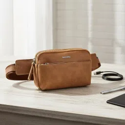 sassora Genuine Leather Waist Bag for Men & Women | Travel Pouch & Money Belt for Passport, Phone & Cards | Unisex Fanny Pack with Adjustable Strap (Tan) image 3