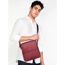 Sassora Textured Leather Structured Sling Bag with Quilted-picture-17