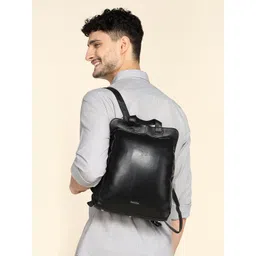 Sassora Unisex Textured Leather Backpack with Compression Straps-picture-21
