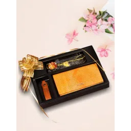 SASSORA Yellow & Tan Color Block Large Leather Wallet with Keychain and Rakhi - Pack of 3-picture-47