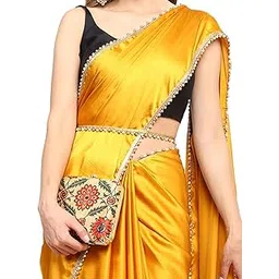 sataz Women's Ready to Wear Satin Silk One Minute Readymade Saree With Unstiched Blouse (Yellow)-picture-48