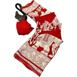 Modal Silk Saree Kalamkari Designer Beautiful Print All Over With Blouse Piece-image-18