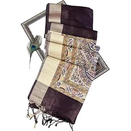 Tussar Silk Saree Solid Zari Bordar Contrast Kalamkari Designer Rich Pallu And Blouse Piece-image-1