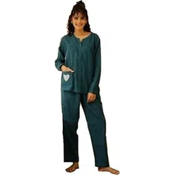 Satlok Fashion Women's Cotton Pajama Set Long Sleeve Button-Down Top and Pants with Heart Detail, Loungewear Sleepwear-picture-10