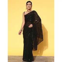Satrani Black Embellished Saree With Unstitched Blouse-picture-24