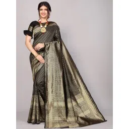 Satrani Black Woven Saree With Unstitched Blouse-picture-24