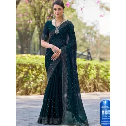 Satrani Blue Embellished Saree With Unstitched Blouse-picture-28