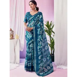 Satrani Blue Floral Print Saree With Unstitched Blouse-picture-28