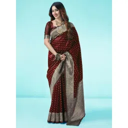 Satrani Brown Art Silk Woven Saree With Unstitched Blouse-picture-26