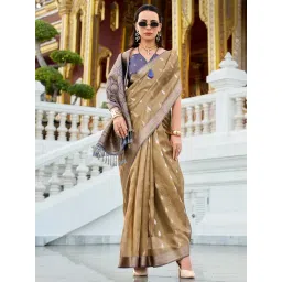 Satrani Brown Tissue Silk Woven Saree With Unstitched Blouse-image-11