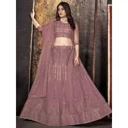 Satrani Embroidered Sequinned Semi-Stitched Lehenga & Unstitched Blouse With Dupatta-image-5
