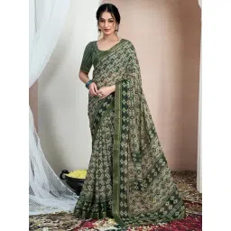 Satrani Green Chiffon Printed Saree With Unstitched Blouse-picture-41