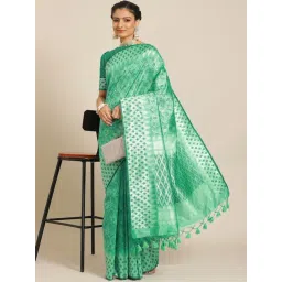 Satrani Green Cotton Silk Woven Saree With Unstitched Blouse-picture-22