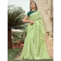 Satrani Green Embellished Saree With Unstitched Blouse-picture-39