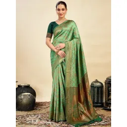Satrani Green Silk Blend Woven Saree With Unstitched Blouse-picture-13