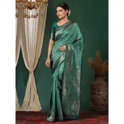 Satrani Green Silk Woven Saree With Unstitched Blouse-picture-43