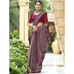 Satrani Maroon Pure Cotton Printed Saree With Unstitched Blouse-picture-37