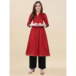 Satrani Maroon Woven Pattern Fit & Flare Kurta-picture-15