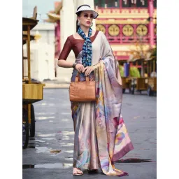 Satrani Multi Silk Crepe Floral Saree With Unstitched Blouse-picture-37