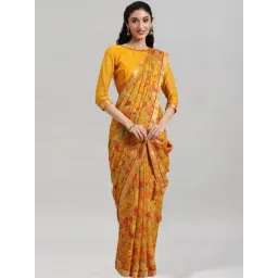 Satrani Mustard Floral Print Saree With Unstitched Blouse-picture-16