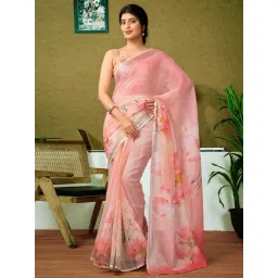 Satrani Pink Linen Printed Saree With Unstitched Blouse-picture-15