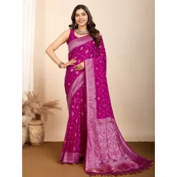 Satrani Pink Silk Woven Saree With Unstitched Blouse-picture-32