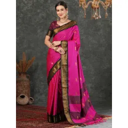 Satrani Pink Silk Woven Saree With Unstitched Blouse-picture-21
