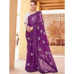 Satrani Purple Embellished Saree With Unstitched Blouse-picture-25
