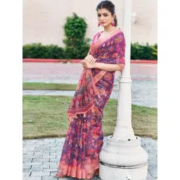 Satrani Purple Floral Print Saree With Unstitched Blouse-picture-36