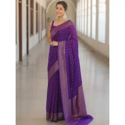 Satrani Purple Silk Woven Saree With Unstitched Blouse-picture-10