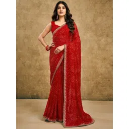 Satrani Red Georgette Printed Saree With Unstitched Blouse-picture-28