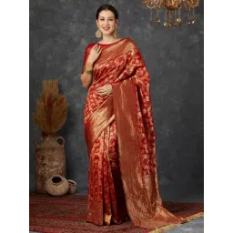 Satrani Red Silk Woven Saree With Unstitched Blouse-picture-35