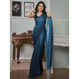 Satrani Sea Blue & Teal Blue Striped Saree With Unstitched Blouse-picture-24