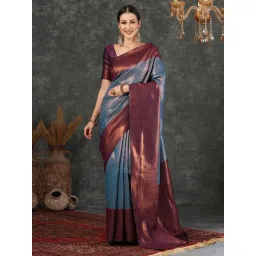 Satrani Teal Silk Woven Saree With Unstitched Blouse-picture-31