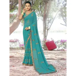 Satrani Turquoise Embellished Saree With Unstitched Blouse-picture-29