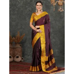 Satrani Wine Silk Woven Saree With Unstitched Blouse-picture-27