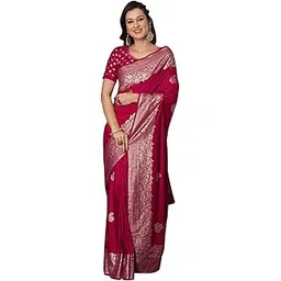 satrani Women's Cotton Silk Banarasi Jacquard Saree with Unstitched Blouse Piece-picture-25