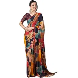 satrani Women's Georgette Printed Saree with Unstitched Blouse Piece-picture-42