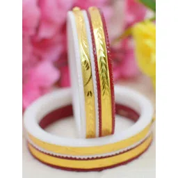 SATTIK Women White & Red Pack of 4 Plastic Gold-Plated Shakha Pola Bangles-picture-36