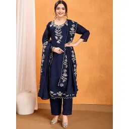 Saturn Creation Women Floral Embroidered Regular Thread Work Kurta & Trousers With Dupatta-picture-22